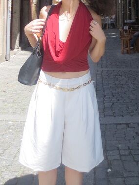 Belle Anna Red Draped Halter Top